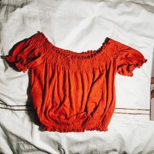 Red off the shoulder crop top